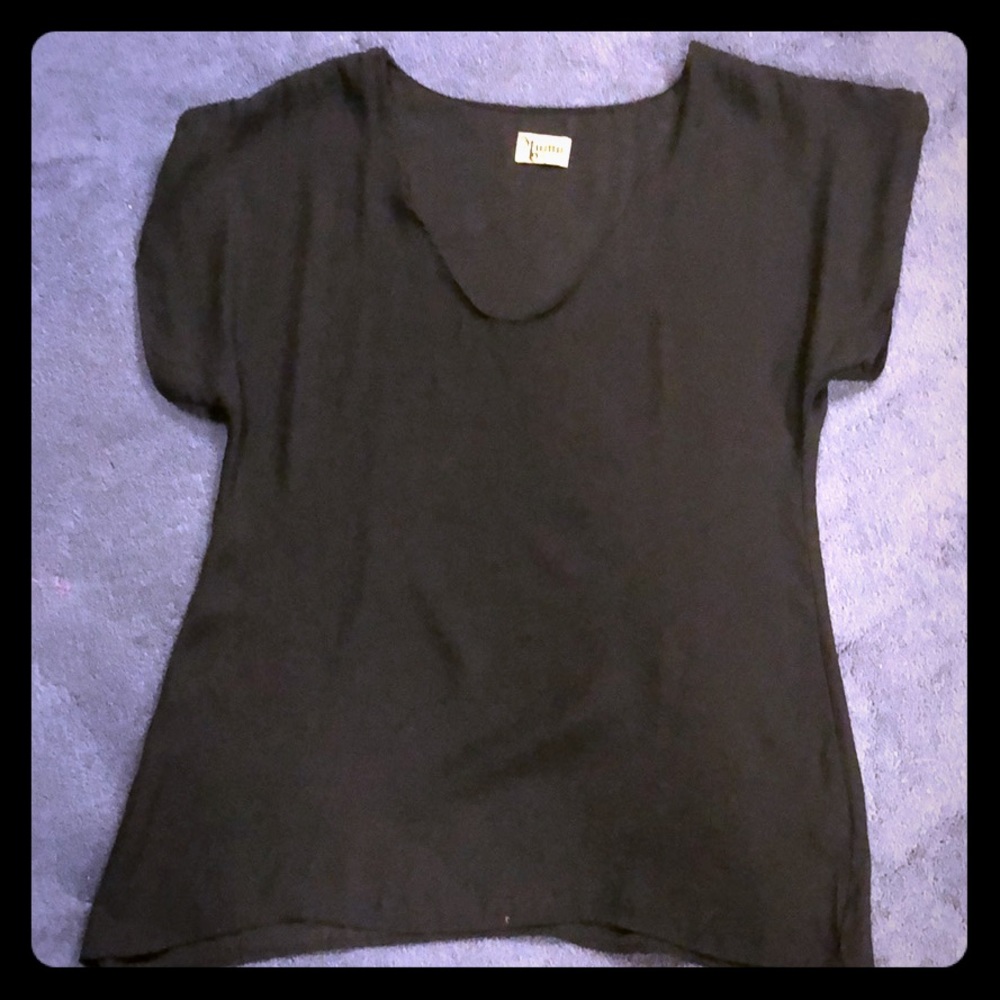 Mumu black silk like tunic shirt